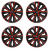 Puklice 14 RAPIDE red and black pre Opel na ocelové disky. Pre kolesá o veľkosti R14 so živicovými samolepkami Opel.