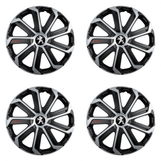 Puklice pre Peugeot (staršie logo) 16 Evo black&silver