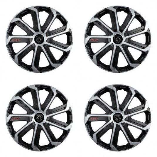 Puklice pre Peugeot (nové logo) 15 Evo black&silver