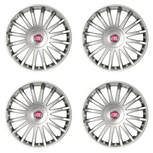 Puklice pre Fiat (červené) 15 CRYSTAL silver