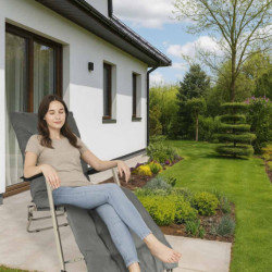 Záhradné lehátko LUARO turistické skladacie kreslo s vankúšom sivé