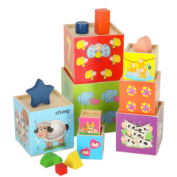 Vzdelávacia drevená veža triedička tvarov, ktorá sa učí počítať 71cm XXL