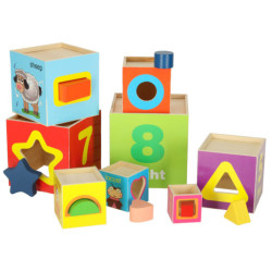 Vzdelávacia drevená veža triedička tvarov, ktorá sa učí počítať 71cm XXL