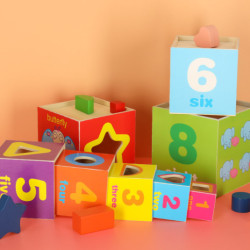 Vzdelávacia drevená veža triedička tvarov, ktorá sa učí počítať 71cm XXL