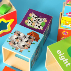 Vzdelávacia drevená veža triedička tvarov, ktorá sa učí počítať 71cm XXL