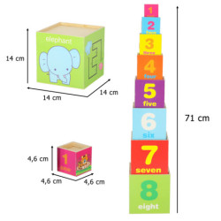 Vzdelávacia drevená veža triedička tvarov, ktorá sa učí počítať 71cm XXL