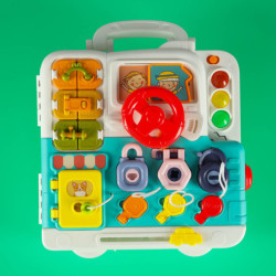 Senzorická manipulačná tabuľa montessori montessori kľučky medvedík XXL svetlo zvuk