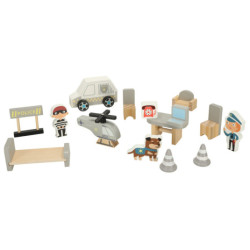 Drevená policajná stanica + policajné auto s vrtuľníkom