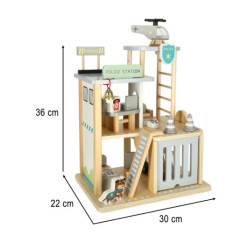 Drevená policajná stanica + policajné auto s vrtuľníkom