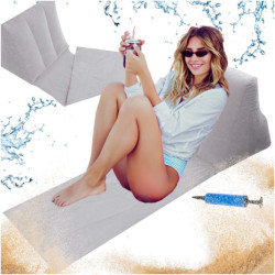 Plážové ležadlo s nafukovacou podložkou a opierkou chrbta sivé