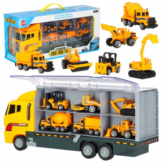 Transporter truck TIR launcher + kovové autá stavebné stroje