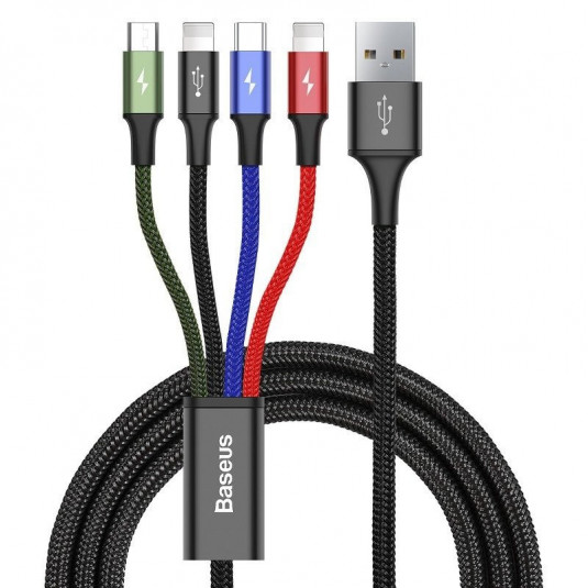 BASEUS USB Kábel 4v1 čierny, 1xUSB-C, 2x Lightning, 1xMicro 3,5A 120 cm