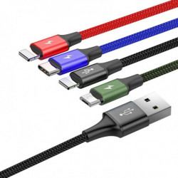 BASEUS USB Kábel 4v1 čierny, 1xUSB-C, 2x Lightning, 1xMicro 3,5A 120 cm