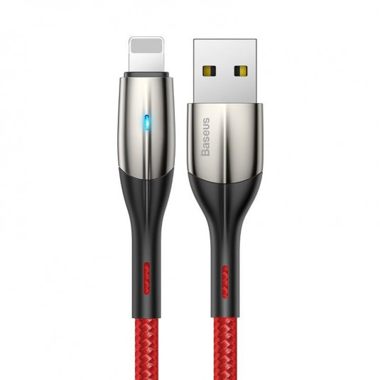 Kábel USB Lightning s LED diódov Baseus Horizontal, červený, 100 cm 2,4A