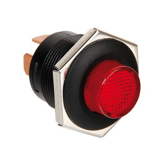 Vypínač tlačítkový s LED indikátorom, červený, 12/24 V