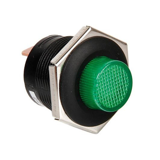 Vypínač tlačítkový s LED indikátorom, zelený, 12/24 V