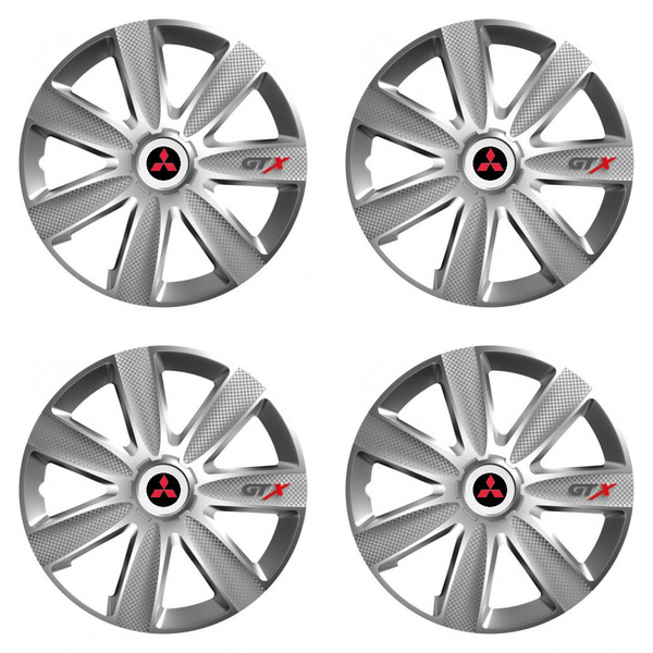 puklice pre  Mitsubishi (červené) 15 GTX CARBON silver