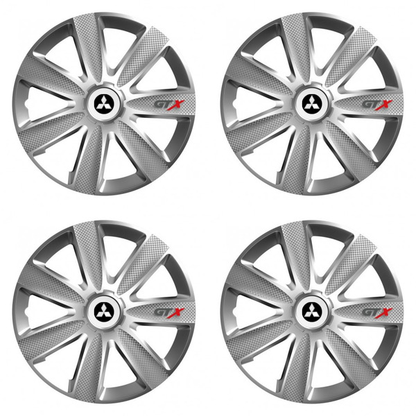 puklice pre  Mitsubishi (strieborné) 15 GTX CARBON silver