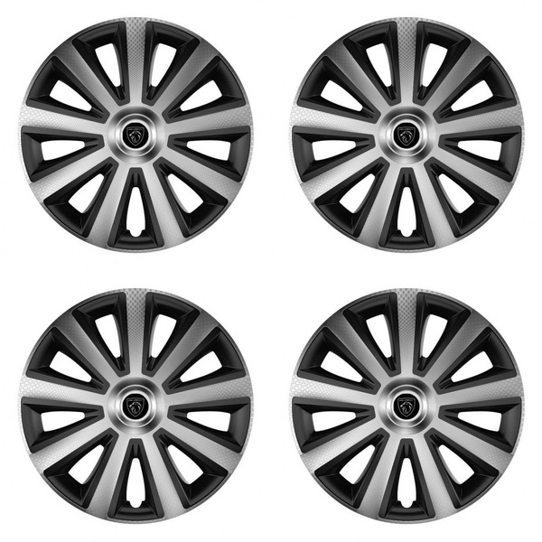 puklice pre  Peugeot (nové logo) 15 Aviator carbon silver&black