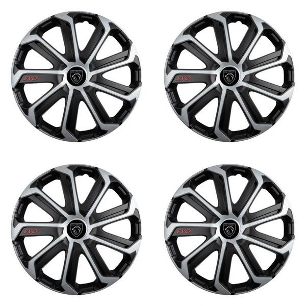 puklice pre Peugeot (nové logo) 14 Evo black&silver