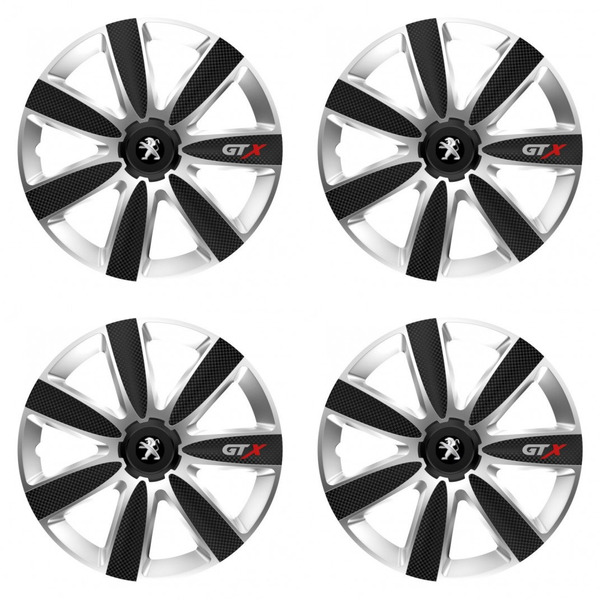 puklice pre Peugeot (staršie logo) 16 GTX CARBON silver/black