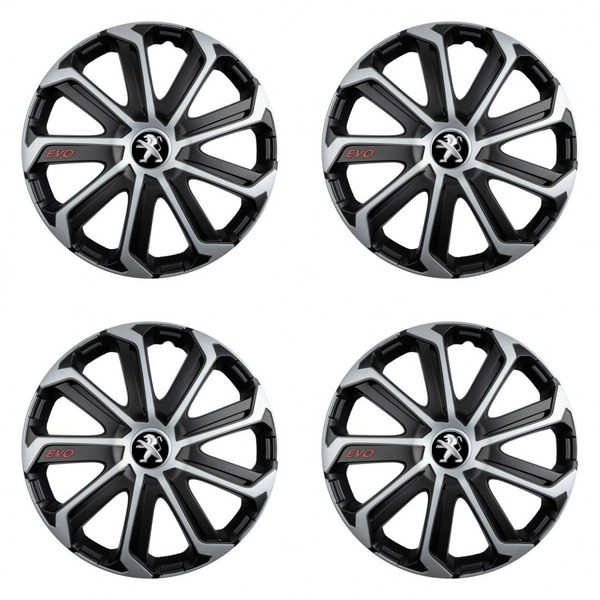 puklice pre  Peugeot (staršie logo) 15 Evo black&silver